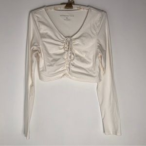 Aeropostale Long Sleeve Top Womens White Scoop Neck Stretch Shirt Crop XL Dance